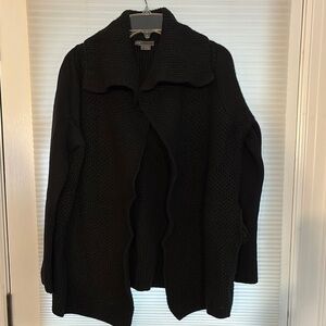 Vince Size L Textured Wool Shawl Neck Black Knit Open Cardigan Sweater